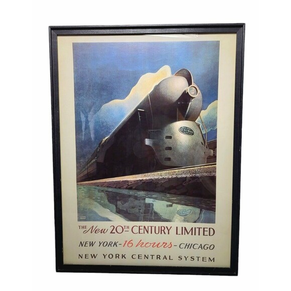 Vintage Lithograph New York-16 Hours-Chicago New York Central System Framed - Picture 1 of 12